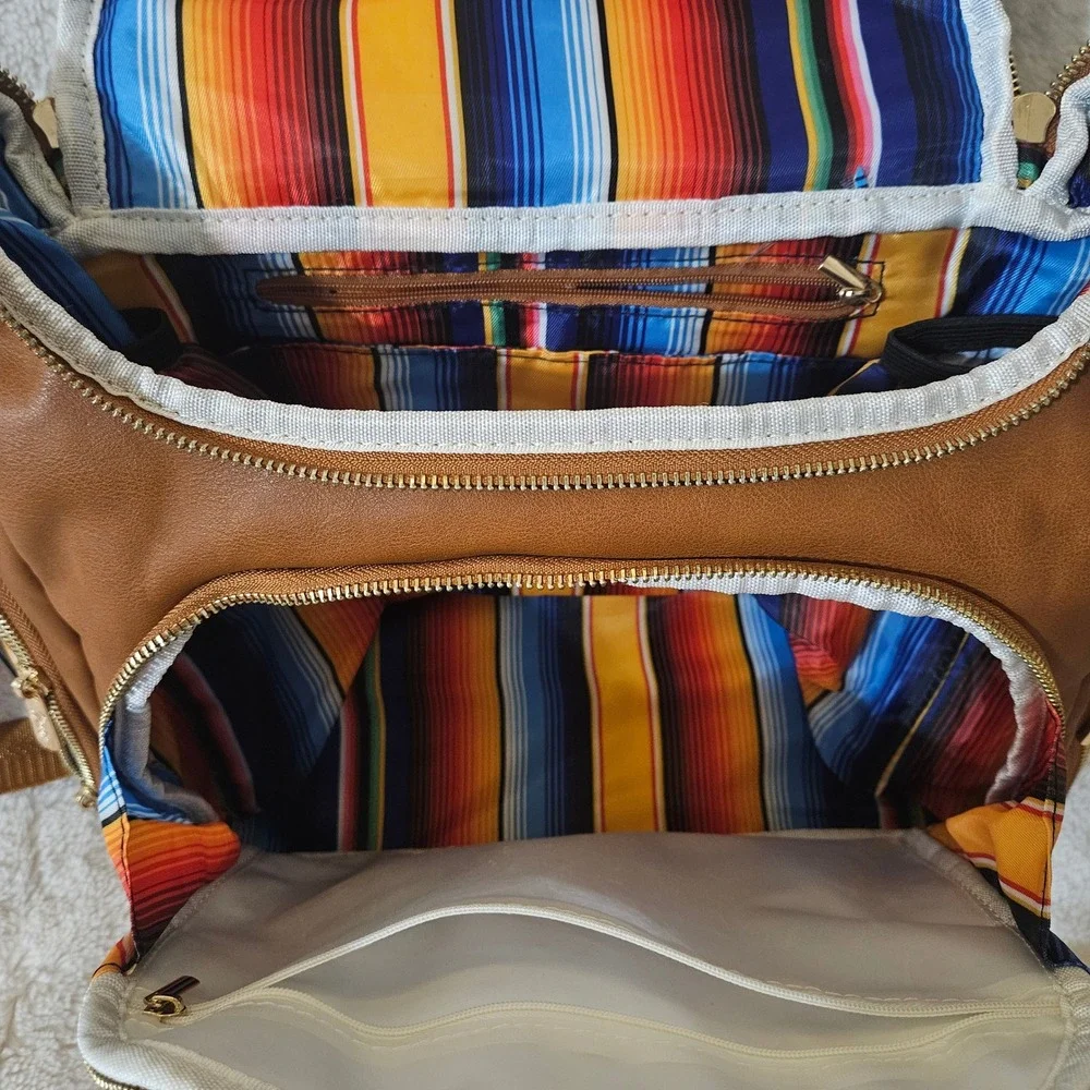Mexistuff Brown Serape Stripe Convertible Diaper Bag Backpack Crossbody Set